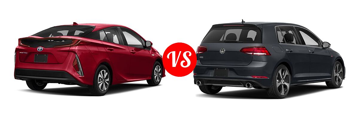 2019 Toyota Prius Prime Hatchback PHEV Advanced / Plus / Premium vs. 2019 Volkswagen Golf GTI Hatchback Autobahn / Rabbit Edition / S / SE - Rear Right Comparison