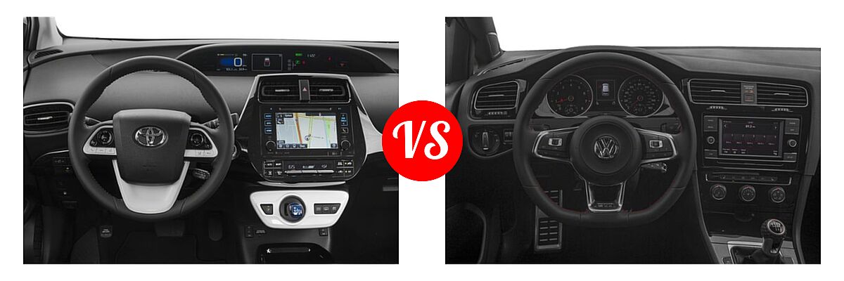 2019 Toyota Prius Prime Hatchback PHEV Advanced / Plus / Premium vs. 2019 Volkswagen Golf GTI Hatchback Autobahn / Rabbit Edition / S / SE - Dashboard Comparison