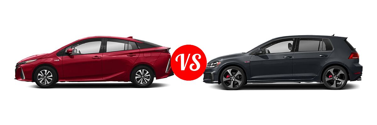 2019 Toyota Prius Prime Hatchback PHEV Advanced / Plus / Premium vs. 2019 Volkswagen Golf GTI Hatchback Autobahn / Rabbit Edition / S / SE - Side Comparison