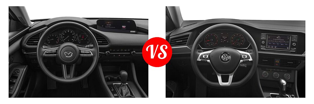 2020 Mazda 3 Sedan FWD vs. 2020 Volkswagen Jetta Sedan S / SE / SEL / SEL Premium - Dashboard Comparison
