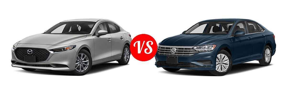 2020 Mazda 3 Sedan FWD vs. 2020 Volkswagen Jetta Sedan S / SE / SEL / SEL Premium - Front Left Comparison