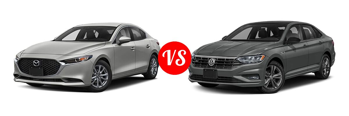 2020 Mazda 3 Sedan FWD vs. 2020 Volkswagen Jetta Sedan R-Line - Front Left Comparison