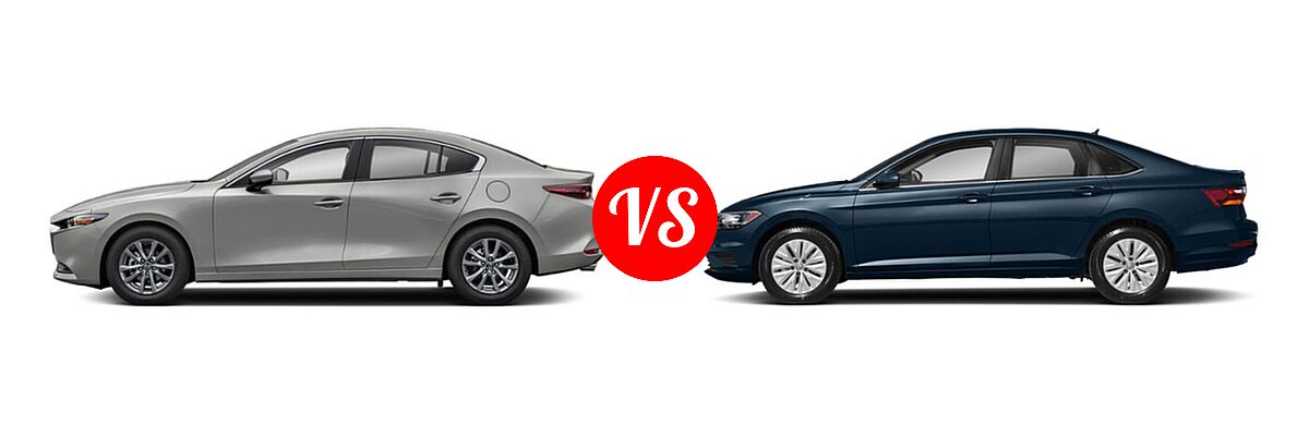 2020 Mazda 3 Sedan FWD vs. 2020 Volkswagen Jetta Sedan S / SE / SEL / SEL Premium - Side Comparison