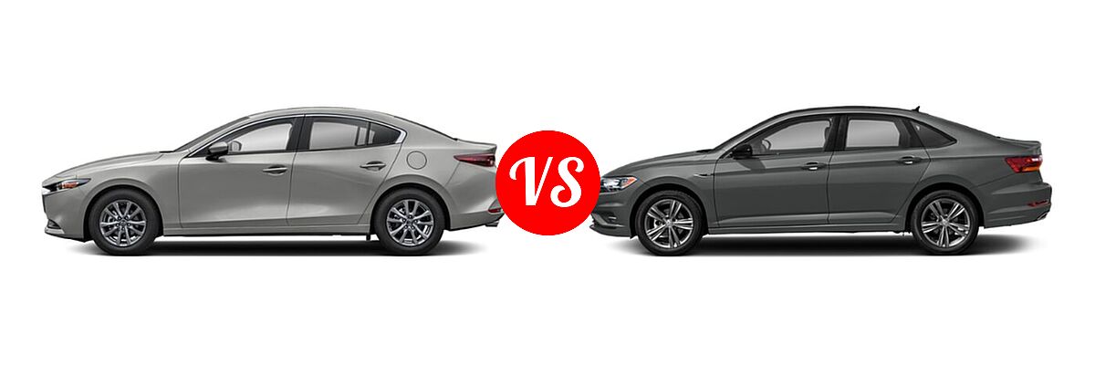 2020 Mazda 3 Sedan FWD vs. 2020 Volkswagen Jetta Sedan R-Line - Side Comparison