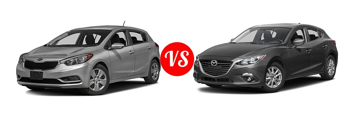 2016 Kia Forte Hatchback EX / LX vs. 2016 Mazda 3 Hatchback i Touring / s Touring - Front Left Comparison
