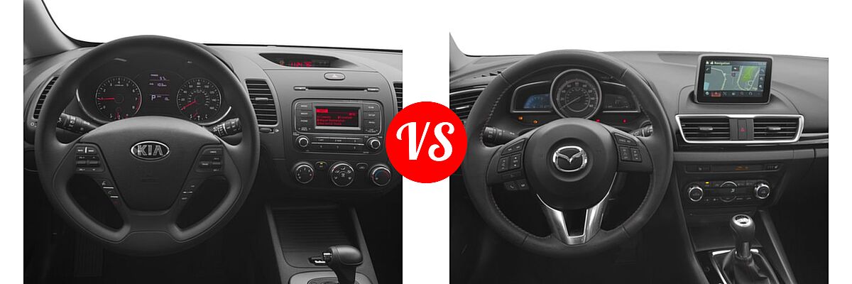 2016 Kia Forte Hatchback EX / LX vs. 2016 Mazda 3 Hatchback i Grand Touring / s Grand Touring - Dashboard Comparison