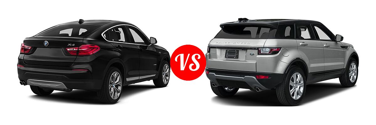 2016 BMW X4 SUV xDrive28i / xDrive35i vs. 2016 Land Rover Range Rover Evoque SUV Autobiography / HSE / HSE Dynamic / SE / SE Premium - Rear Right Comparison