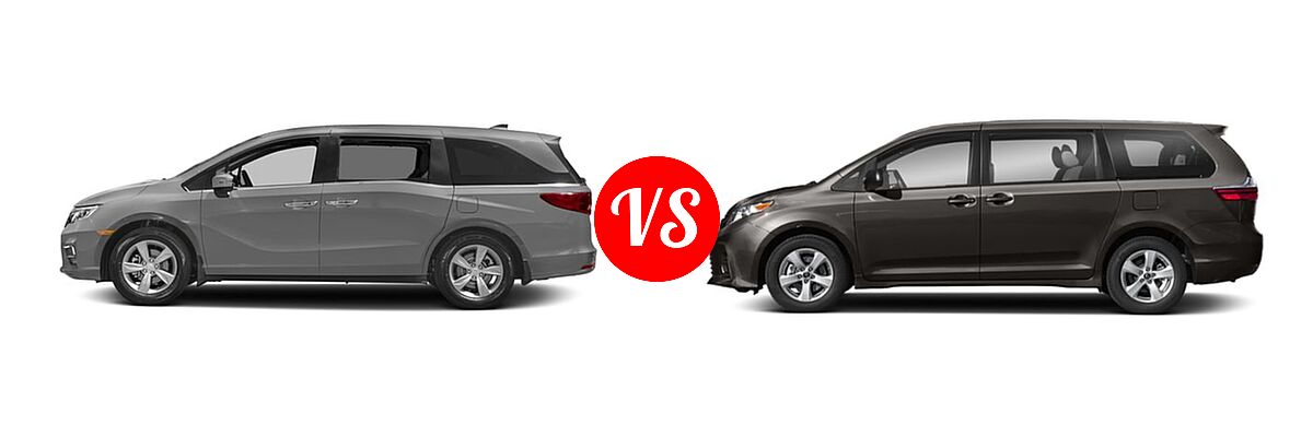 2018 Honda Odyssey Minivan EX-L vs. 2018 Toyota Sienna Minivan L / LE / LE Auto Access Seat / Limited / Limited Premium / SE / SE Premium / XLE / XLE Auto Access Seat / XLE Premium - Side Comparison