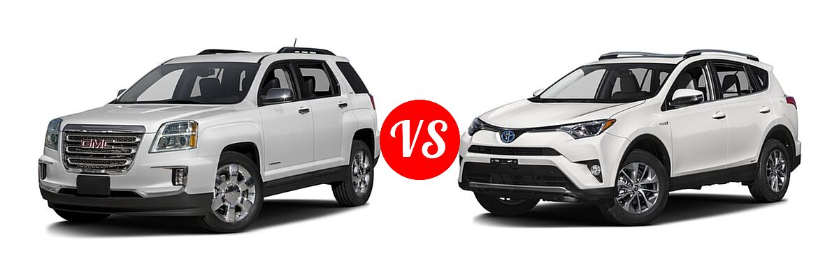 2016 GMC Terrain SUV SLT vs. 2016 Toyota RAV4 Hybrid SUV Limited / XLE - Front Left Comparison