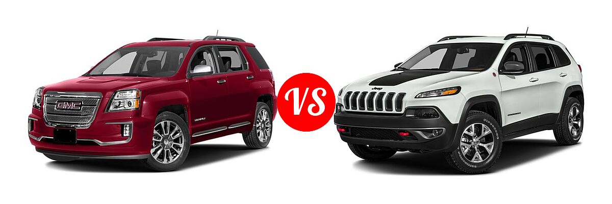 2016 GMC Terrain SUV Denali vs. 2016 Jeep Cherokee SUV Trailhawk - Front Left Comparison