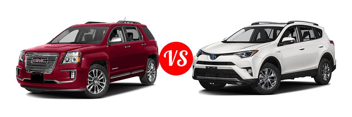 2016 GMC Terrain SUV Denali vs. 2016 Toyota RAV4 Hybrid SUV Limited / XLE - Front Left Comparison