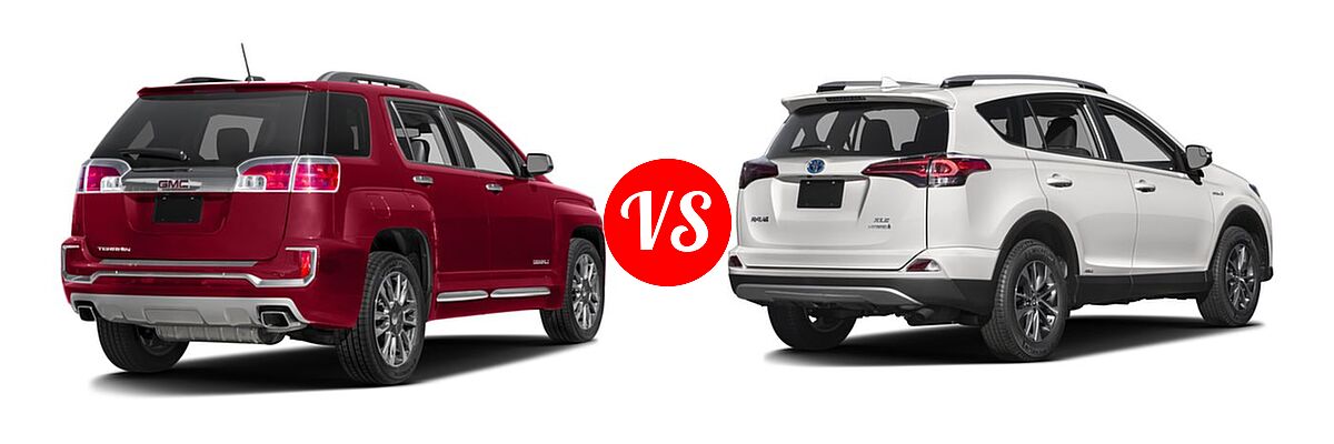 2016 GMC Terrain SUV Denali vs. 2016 Toyota RAV4 Hybrid SUV Limited / XLE - Rear Right Comparison