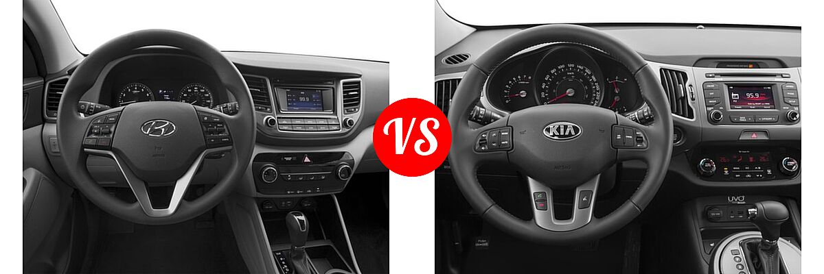 2016 Hyundai Tucson SUV Eco / SE / Sport vs. 2016 Kia Sportage SUV EX / LX / SX - Dashboard Comparison