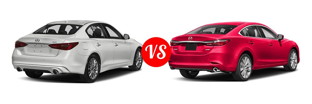 2018 Infiniti Q50 Sedan 2.0t LUXE / 2.0t PURE / 3.0t LUXE vs. 2018 Mazda 6 Sedan Touring - Rear Right Comparison