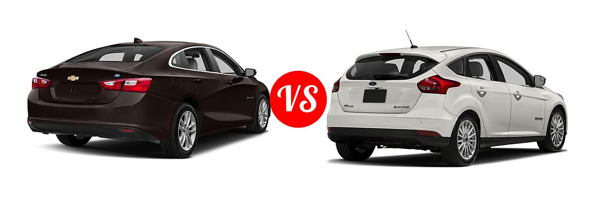 2018 Chevrolet Malibu Sedan Hybrid Hybrid vs. 2018 Ford Focus Hatchback Electric Electric - Rear Right Comparison