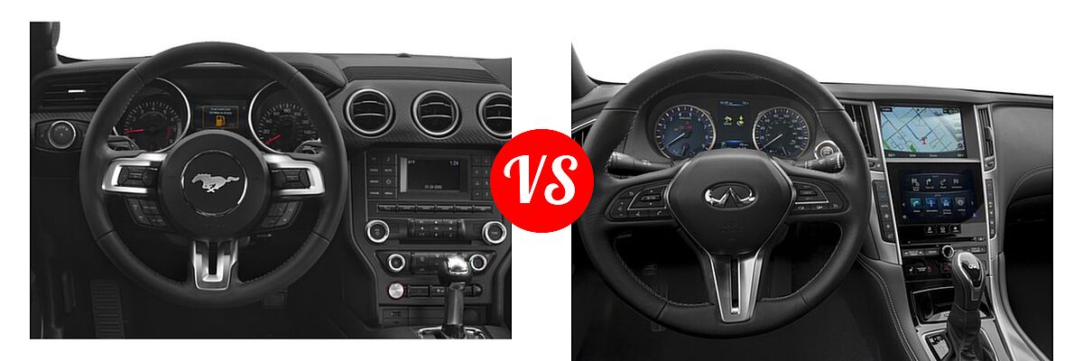 2018 Ford Mustang Coupe EcoBoost / EcoBoost Premium / GT / GT Premium vs. 2018 Infiniti Q60 Coupe 2.0t LUXE / 2.0t PURE / 3.0t LUXE / SPORT - Dashboard Comparison