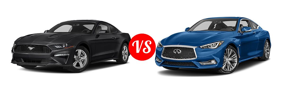 2018 Ford Mustang Coupe EcoBoost / EcoBoost Premium / GT / GT Premium vs. 2018 Infiniti Q60 Coupe 2.0t LUXE / 2.0t PURE / 3.0t LUXE / SPORT - Front Left Comparison