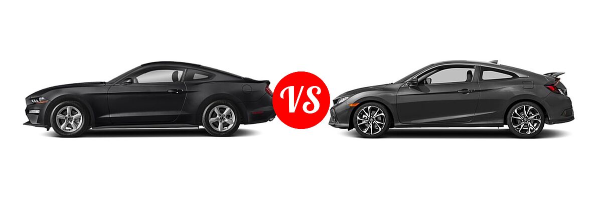 2018 Ford Mustang Coupe EcoBoost / EcoBoost Premium / GT / GT Premium vs. 2018 Honda Civic Coupe Manual w/High Performance Tires - Side Comparison