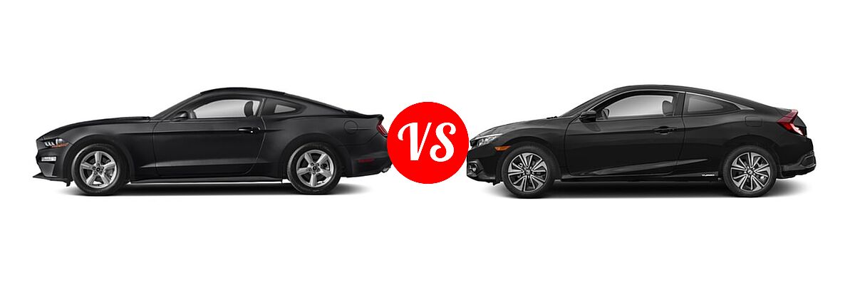 2018 Ford Mustang Coupe EcoBoost / EcoBoost Premium / GT / GT Premium vs. 2018 Honda Civic Coupe EX-T - Side Comparison