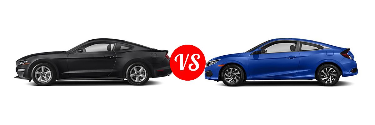 2018 Ford Mustang Coupe EcoBoost / EcoBoost Premium / GT / GT Premium vs. 2018 Honda Civic Coupe LX-P - Side Comparison