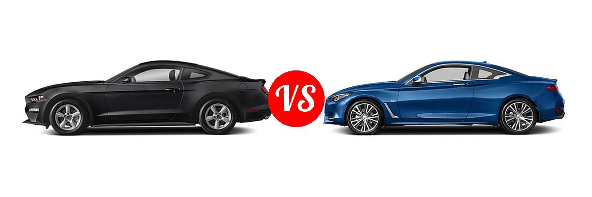 2018 Ford Mustang Coupe EcoBoost / EcoBoost Premium / GT / GT Premium vs. 2018 Infiniti Q60 Coupe 2.0t LUXE / 2.0t PURE / 3.0t LUXE / SPORT - Side Comparison