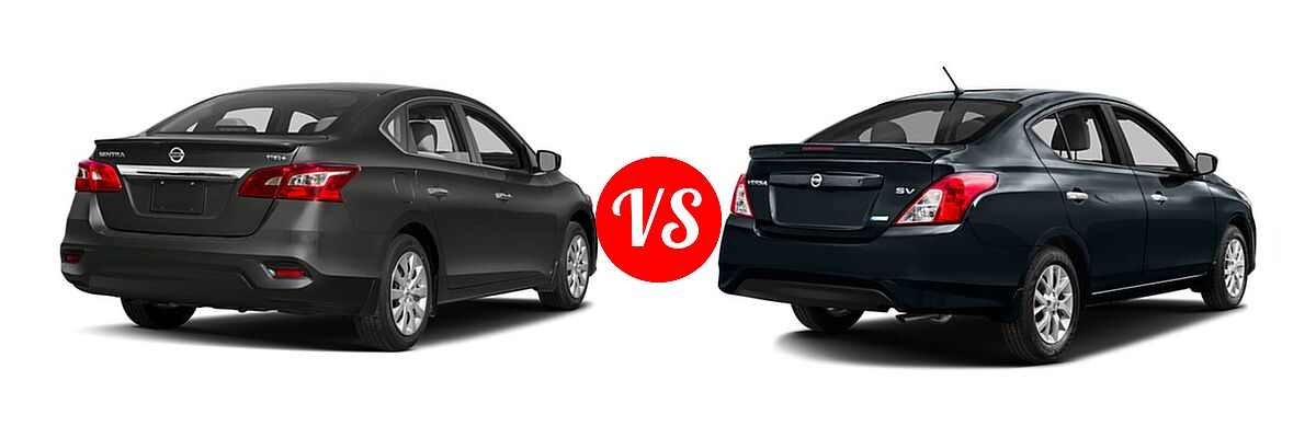 2016 Nissan Sentra Sedan FE+ S vs. 2016 Nissan Versa Sedan S / S Plus / SV - Rear Right Comparison
