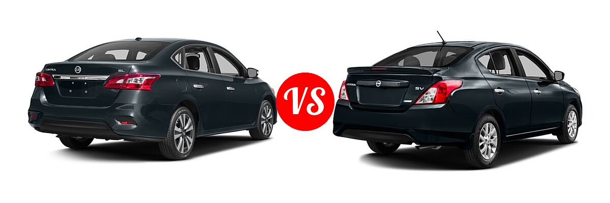 2016 Nissan Sentra Sedan SL vs. 2016 Nissan Versa Sedan S / S Plus / SV - Rear Right Comparison