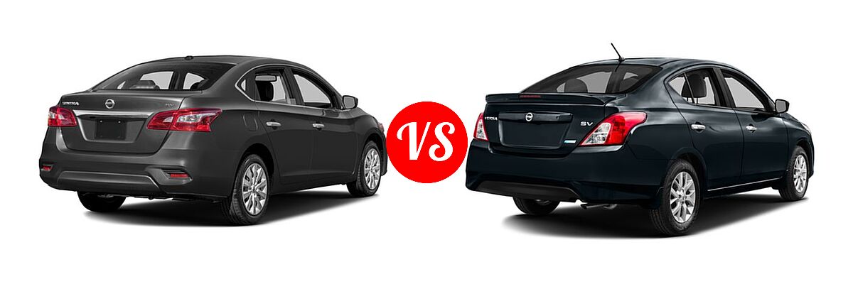 2016 Nissan Sentra Sedan S / SV vs. 2016 Nissan Versa Sedan S / S Plus / SV - Rear Right Comparison