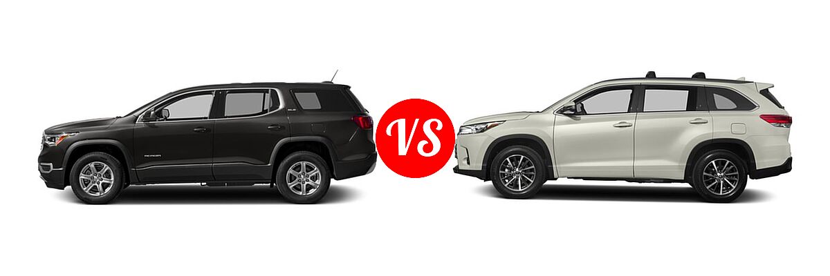 2017 GMC Acadia SUV SL vs. 2017 Toyota Highlander SUV XLE - Side Comparison