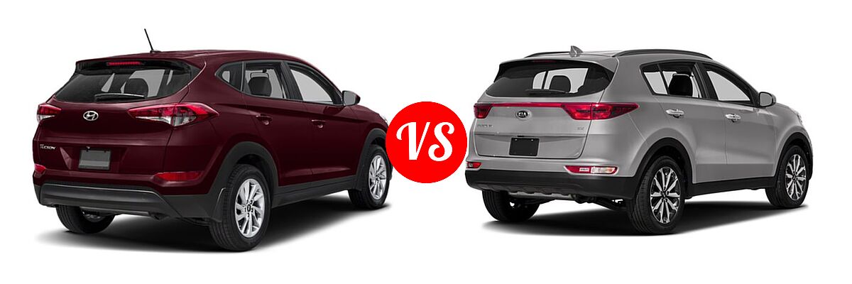 2018 Hyundai Tucson SUV SE / SEL vs. 2018 Kia Sportage SUV EX - Rear Right Comparison