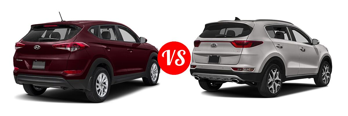 2018 Hyundai Tucson SUV SE / SEL / SEL Plus / Value vs. 2018 Kia Sportage SUV SX Turbo - Rear Right Comparison