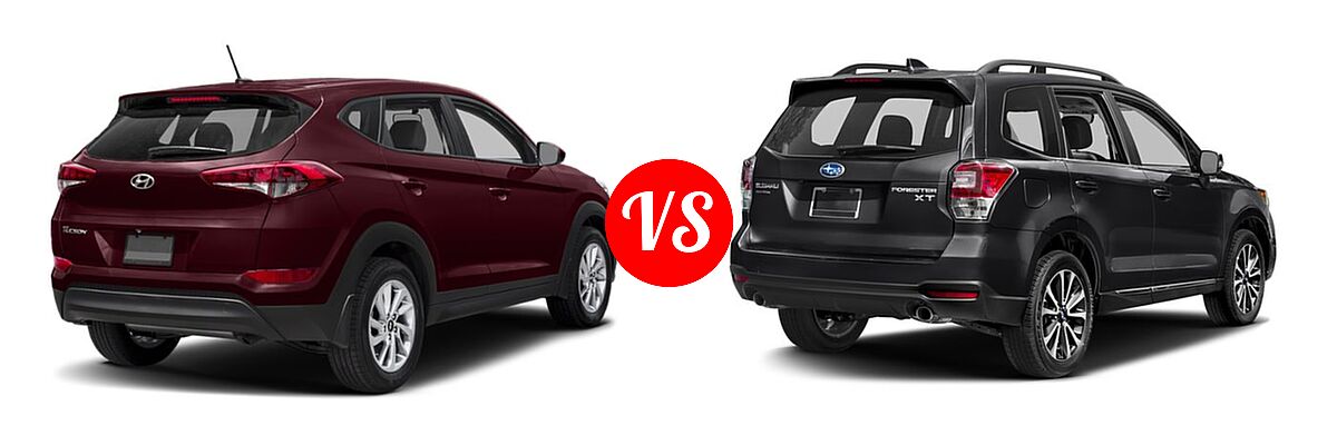 2018 Hyundai Tucson SUV SE / SEL / SEL Plus / Value vs. 2018 Subaru Forester SUV Touring - Rear Right Comparison