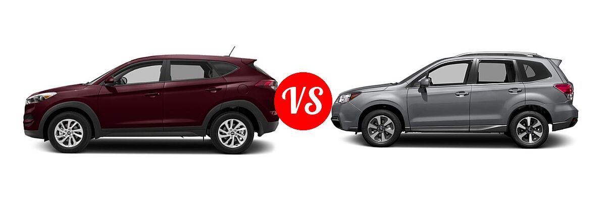 2018 Hyundai Tucson SUV SE / SEL / SEL Plus / Value vs. 2018 Subaru Forester SUV Limited - Side Comparison