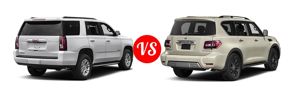 2017 GMC Yukon SUV SLE / SLT vs. 2017 Nissan Armada SUV Platinum - Rear Right Comparison