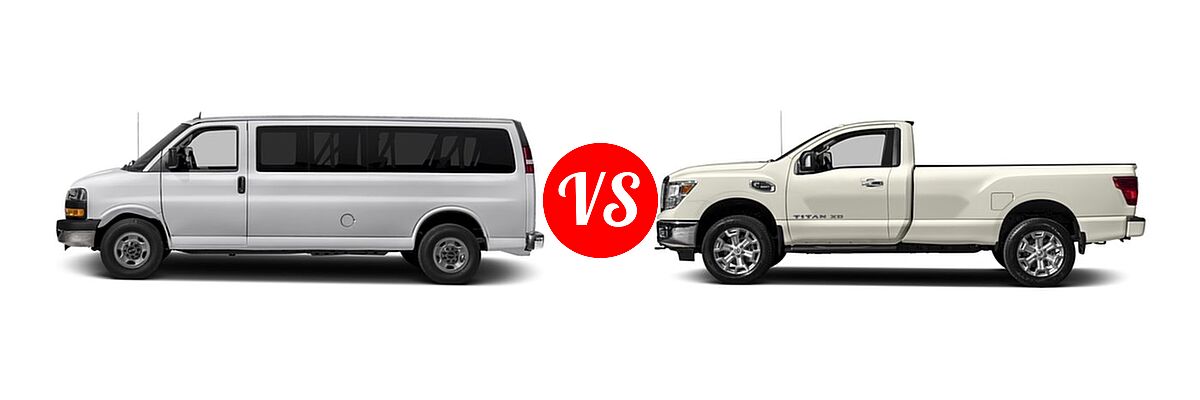 2017 GMC Savana Van LS / LT vs. 2017 Nissan Titan XD Pickup S / SV - Side Comparison