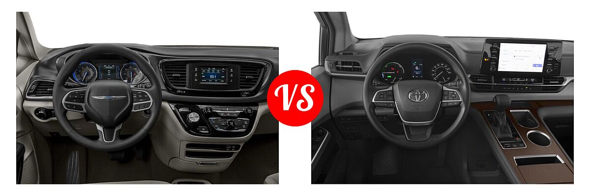 2020 Chrysler Pacifica Minivan Touring vs. 2021 Toyota Sienna Minivan Hybrid LE - Dashboard Comparison