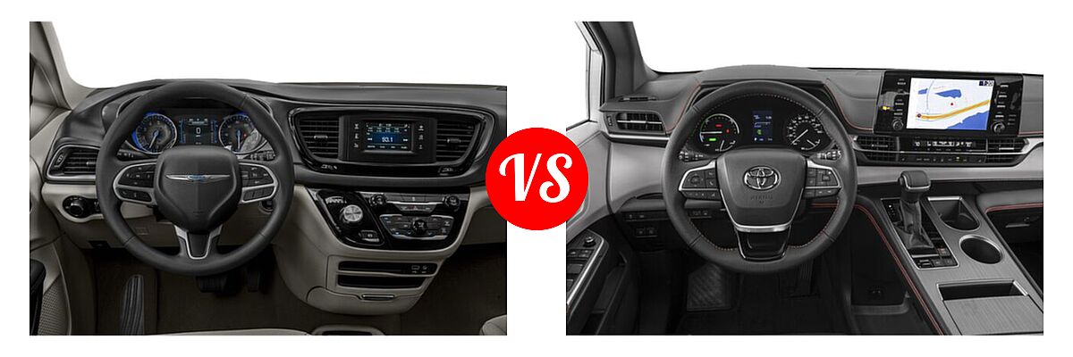 2020 Chrysler Pacifica Minivan Touring vs. 2021 Toyota Sienna Minivan Hybrid XSE - Dashboard Comparison