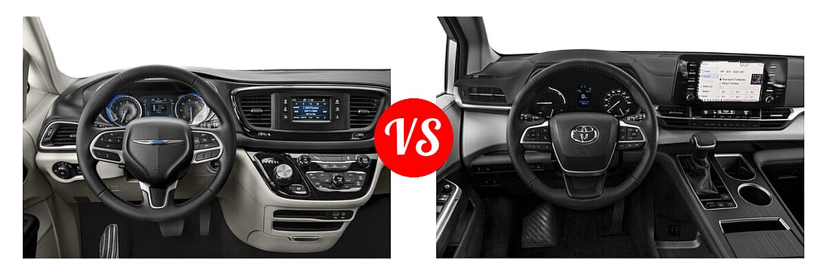 2020 Chrysler Pacifica Minivan Red S vs. 2021 Toyota Sienna Minivan Hybrid XLE - Dashboard Comparison