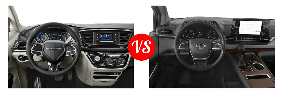 2020 Chrysler Pacifica Minivan Red S vs. 2021 Toyota Sienna Minivan Hybrid LE - Dashboard Comparison
