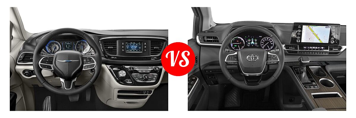2020 Chrysler Pacifica Minivan Red S vs. 2021 Toyota Sienna Minivan Hybrid Limited - Dashboard Comparison