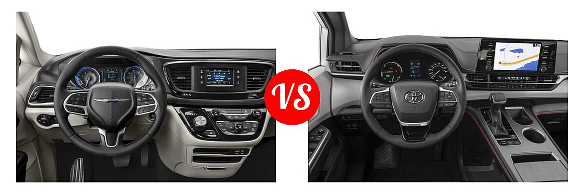 2020 Chrysler Pacifica Minivan Red S vs. 2021 Toyota Sienna Minivan Hybrid XSE - Dashboard Comparison
