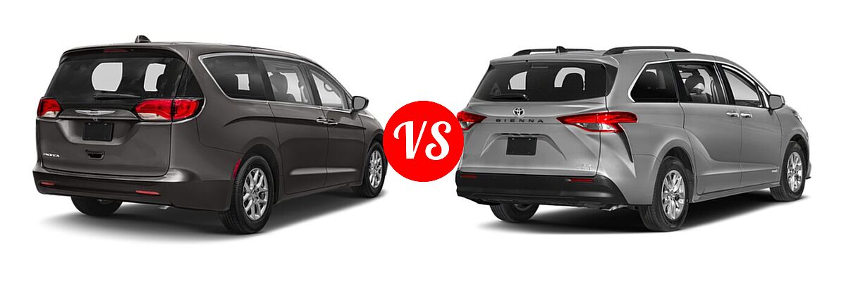 2020 Chrysler Pacifica Minivan Touring vs. 2021 Toyota Sienna Minivan Hybrid XLE - Rear Right Comparison