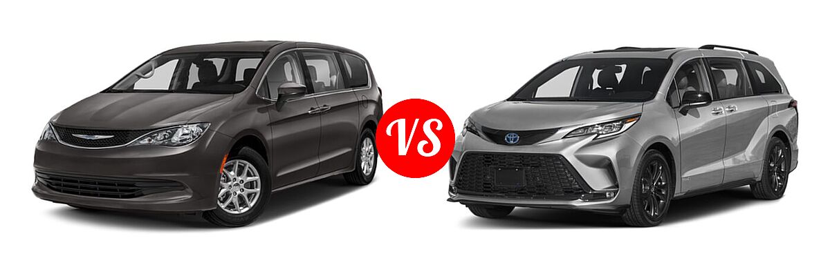 2020 Chrysler Pacifica Minivan Touring vs. 2021 Toyota Sienna Minivan Hybrid XSE - Front Left Comparison