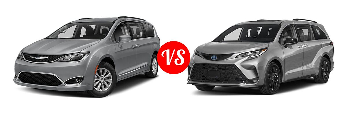 2020 Chrysler Pacifica Minivan Limited / Limited 35th Anniversary / Touring L / Touring L 35th Anniversary / Touring L Plus / Touring L Plus 35th Anniversary vs. 2021 Toyota Sienna Minivan Hybrid XSE - Front Left Comparison