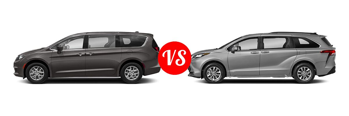2020 Chrysler Pacifica Minivan Touring vs. 2021 Toyota Sienna Minivan Hybrid XLE - Side Comparison