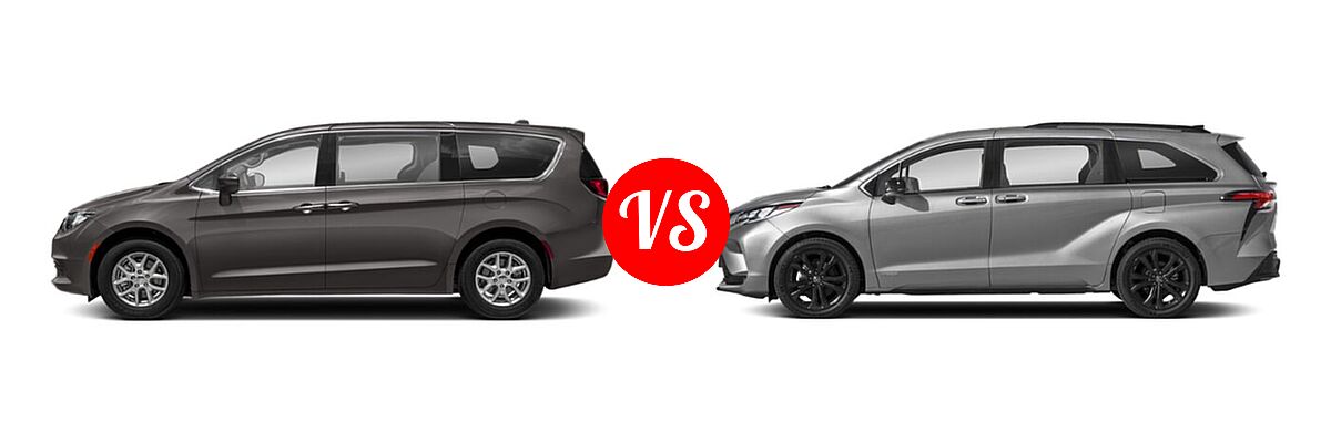 2020 Chrysler Pacifica Minivan Touring vs. 2021 Toyota Sienna Minivan Hybrid XSE - Side Comparison