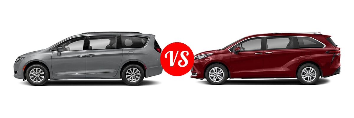 2020 Chrysler Pacifica Minivan Red S vs. 2021 Toyota Sienna Minivan Hybrid Limited - Side Comparison