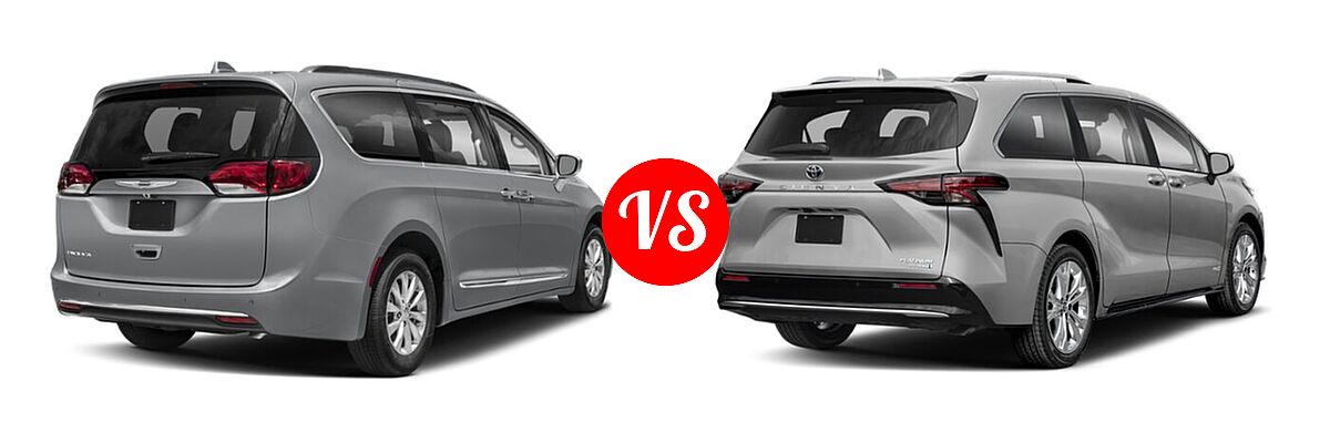 2020 Chrysler Pacifica Minivan Red S vs. 2021 Toyota Sienna Minivan Hybrid Platinum - Rear Right Comparison