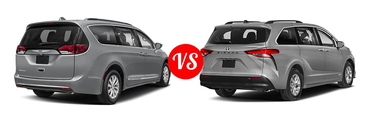 2020 Chrysler Pacifica Minivan Red S vs. 2021 Toyota Sienna Minivan Hybrid XLE - Rear Right Comparison