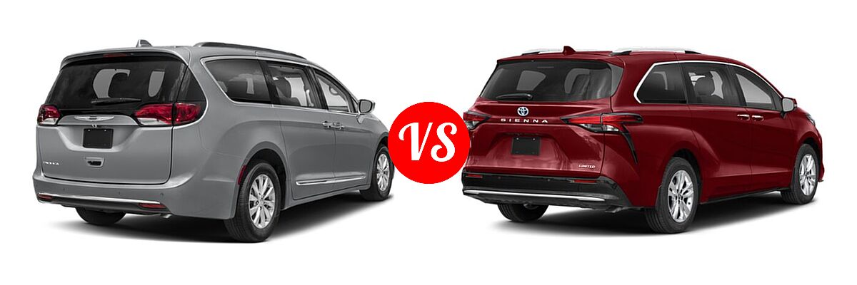 2020 Chrysler Pacifica Minivan Red S vs. 2021 Toyota Sienna Minivan Hybrid Limited - Rear Right Comparison
